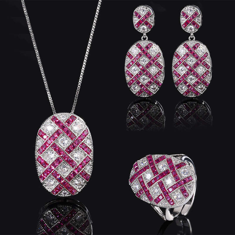 New Style Wind Cover Decorations Jewelry S Sier Needle Earrings Necklace Ring Red Women's 5E5