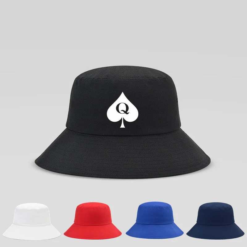 New Fashion Queen Of Spades Bucket Hats For Men and Women Summer Outdoor Hats Cap Black White Red Bucket Hats Y250707