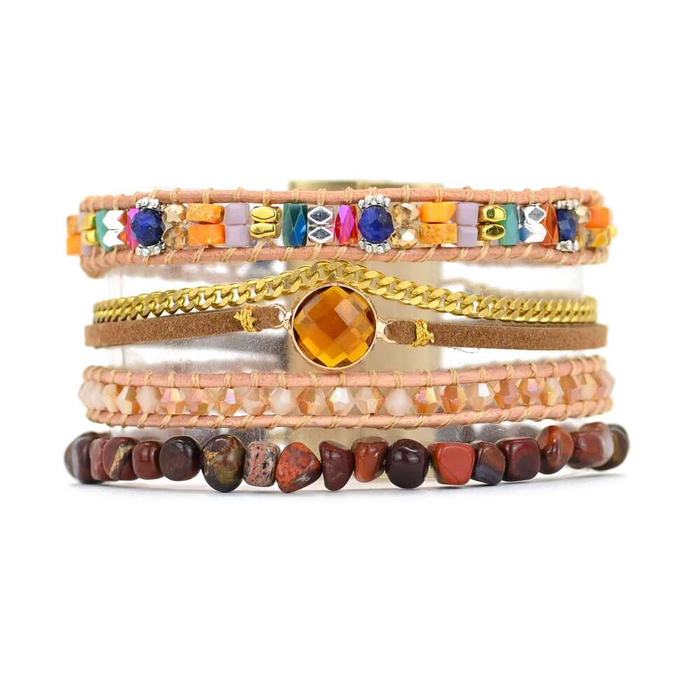 Fashionable Orange Crystal Woven Healing Natural Stone Bohemian Magnetic Clasp Bracelet Drop Ship
