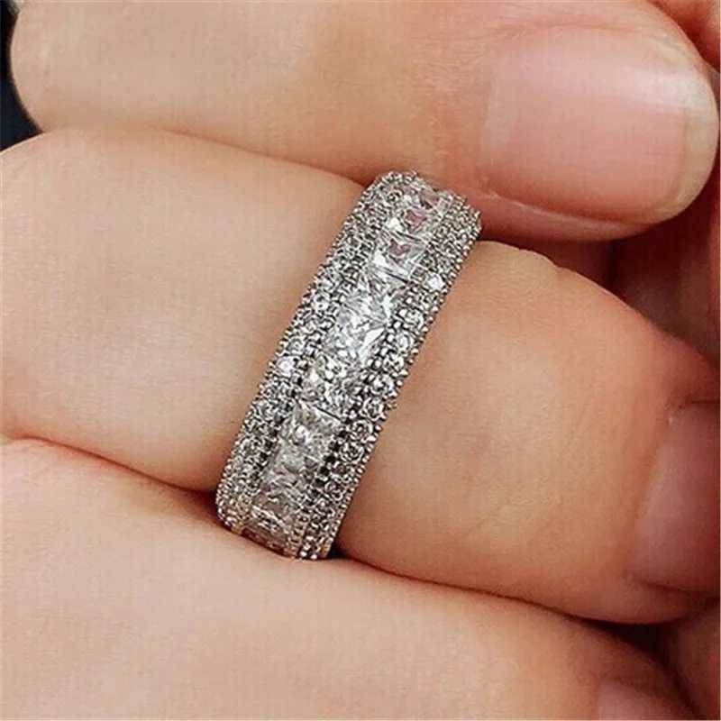 925 Sterling Silver Square Cubic Zirconia Crystal Rings for Women Wedding Engagement Party Luxury Accessories Fashion Jewelry XJ250707