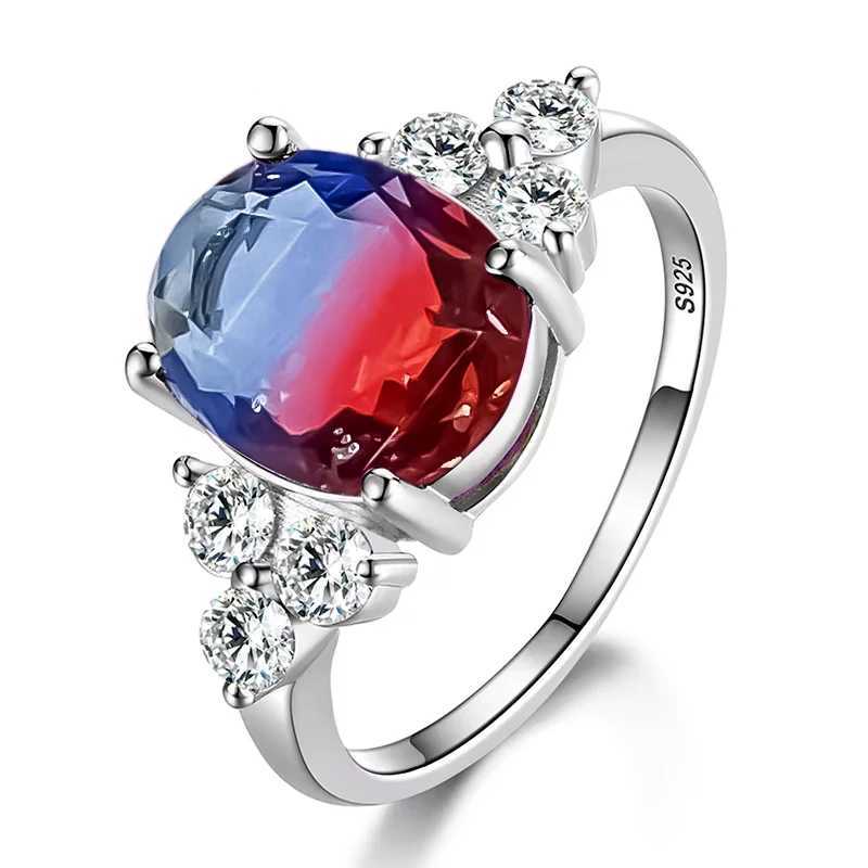 925 Sterling Silver Rings for Women Luxury Blue Crystal Female Cubic Zirconia Women Sterling 925 Silver Colorful Zircon Ring XJ250707