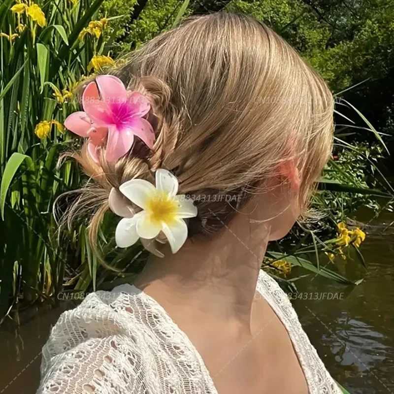 Beautiful Gradient Flower Hair Accessories Set Beach Style Hairpins Flower Claw Clips Summer Flower Hairpins Hawaiian Style Y250707