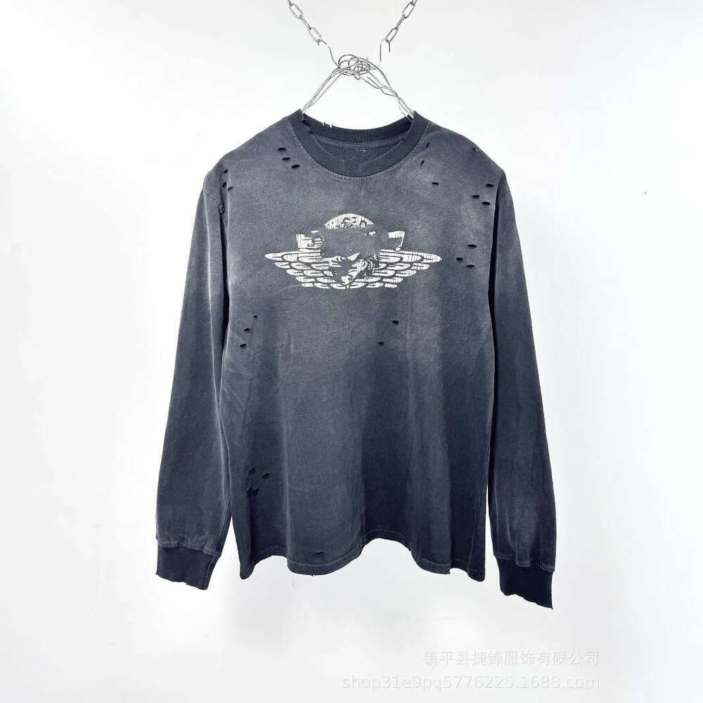Autumn Winter New Washed Vintage Letter Print High Street Unisex Crew Neck Long Sleeve T-Shirt Trendy