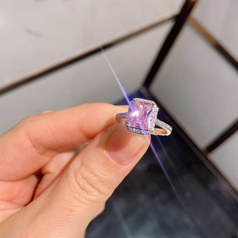 Simulated Paraiba Pink Diamond For Women Socialite Emerald Square Ring Jewelry A42