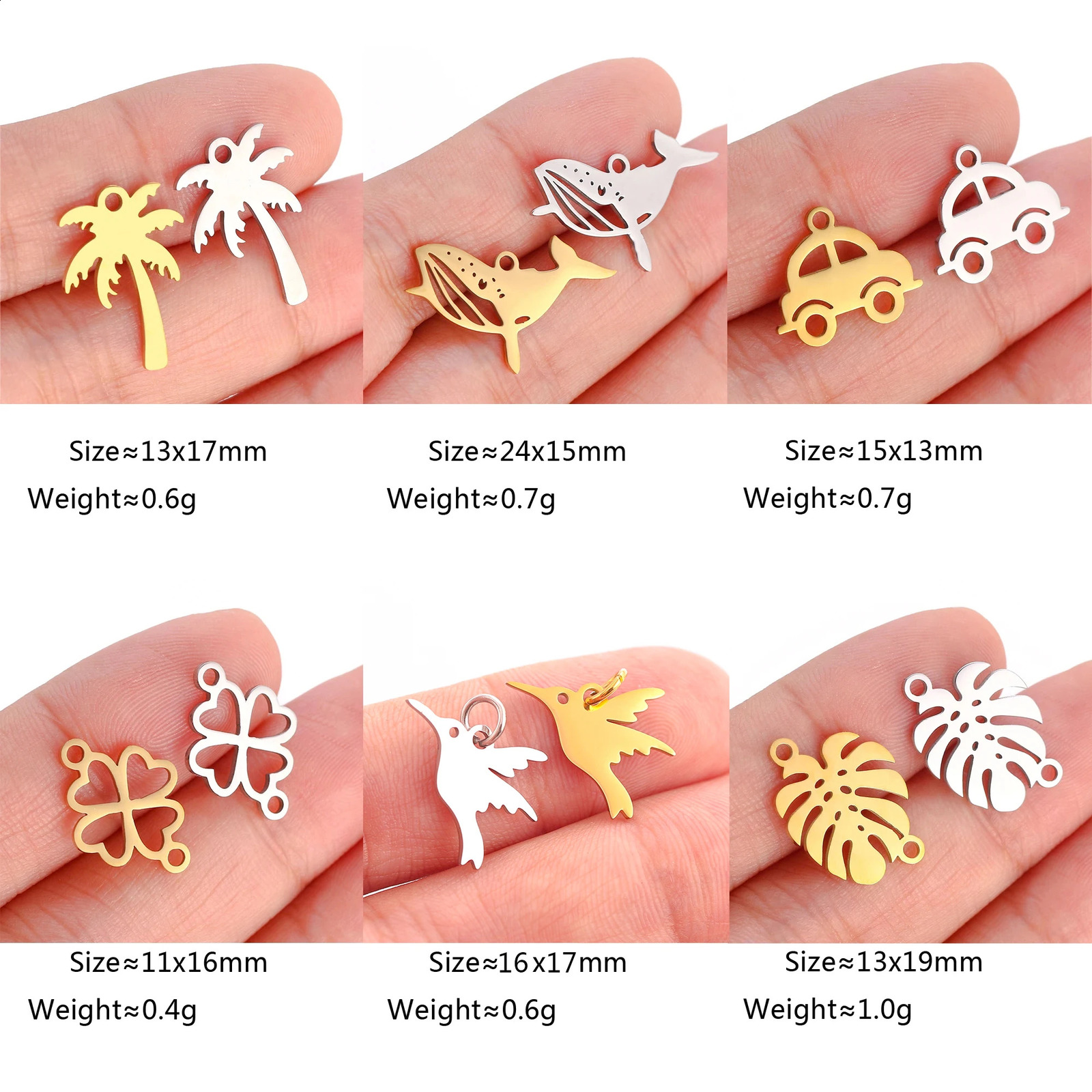 5pcsLot Marine Life Charms Stainless Steel Coconut TreeRoseSailing Boat Pendants DIY Necklace Bracelet Jewelry Making 250625