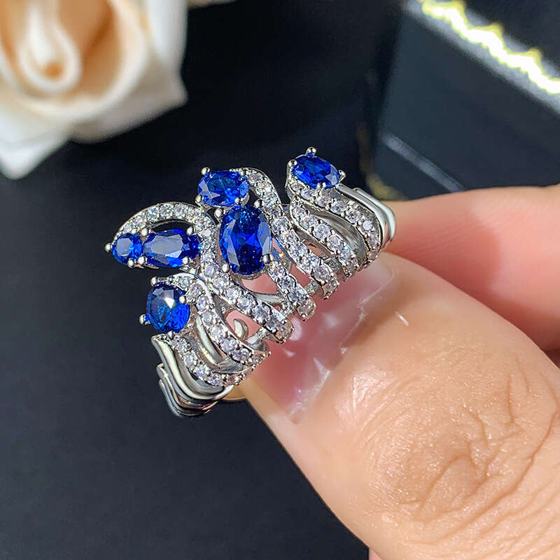 New Jewelry Ring Crown Design Purple Changing Blue Red Corundum Light Luxury High-End Women's Wholesale 9Ea