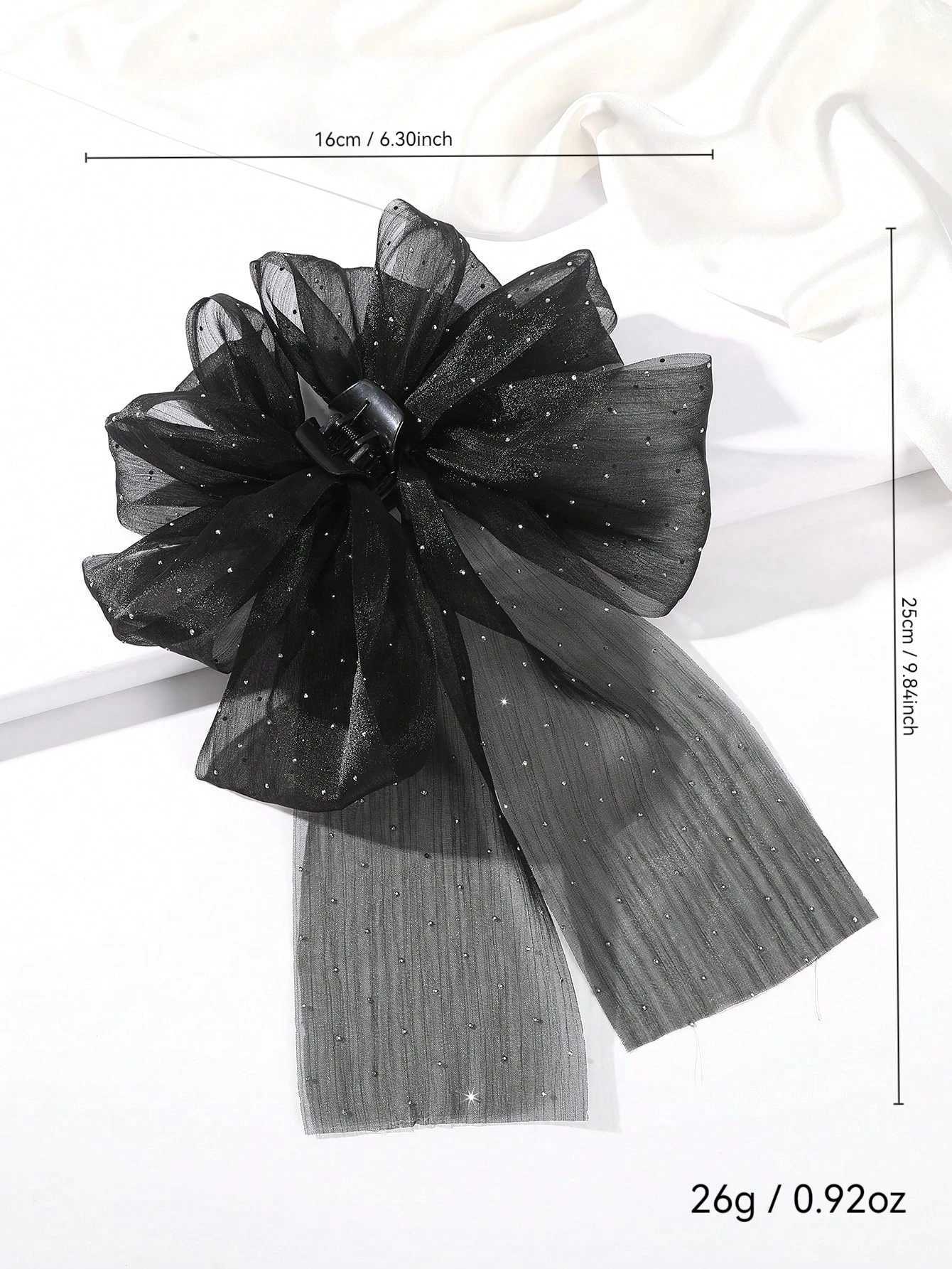 1 Pcs Fashion Solid Black Dot Long Ribbon Bow Hair Claws For Women Girls Party Hair Accessories Z250707