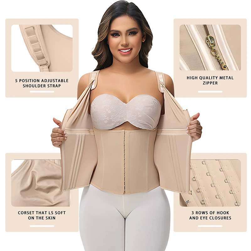 AfruliA Double Compression Vest Bra Waist Trainer Corset with 17 Steel Bone Flat Belly Slim Body Shaper Colombian Girdle 250708