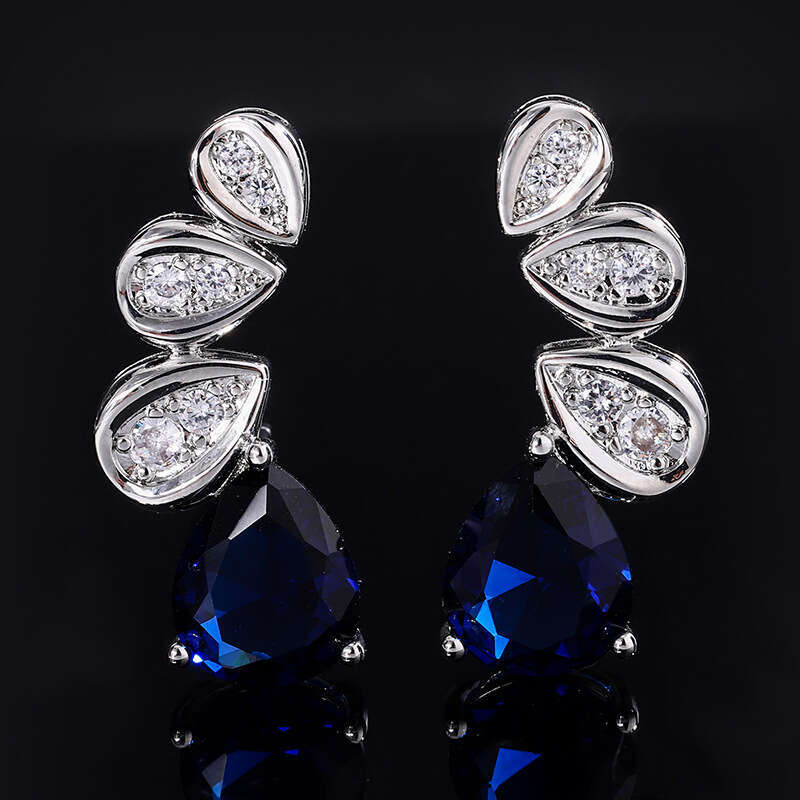 Royal Blue Row Dia Water Drop Symmetrical S Sier Needle Stud High-End Design Socialite 2023 New Earrings 379