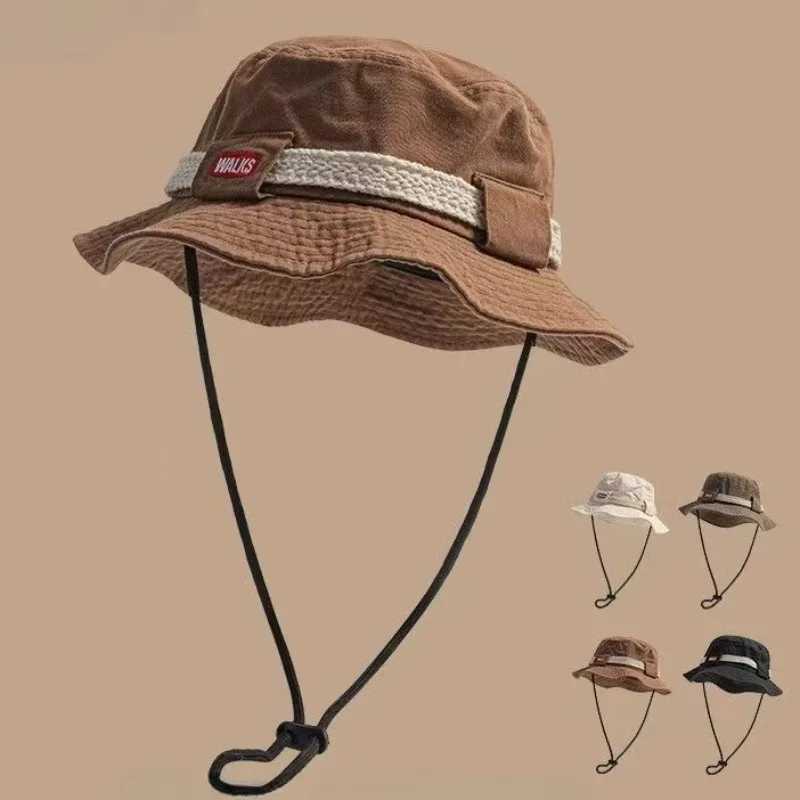 2025 New American Vintage Letter Bucket Hats for Men and Women Spring Summer UV Protection Hiking Hat Climbing Sunshade Fisherman Caps Y250707