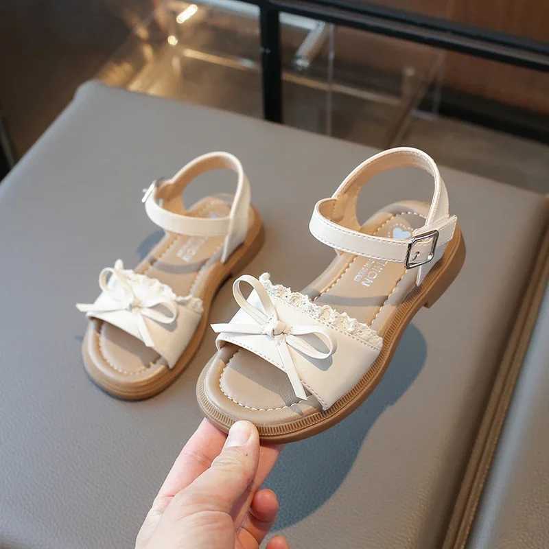 2025 Summer Little Girl Lace Sandals Korean Style New Beach Sandals for Children Fashion Bowknot Kids Casual Princess Flat Sandals R250707