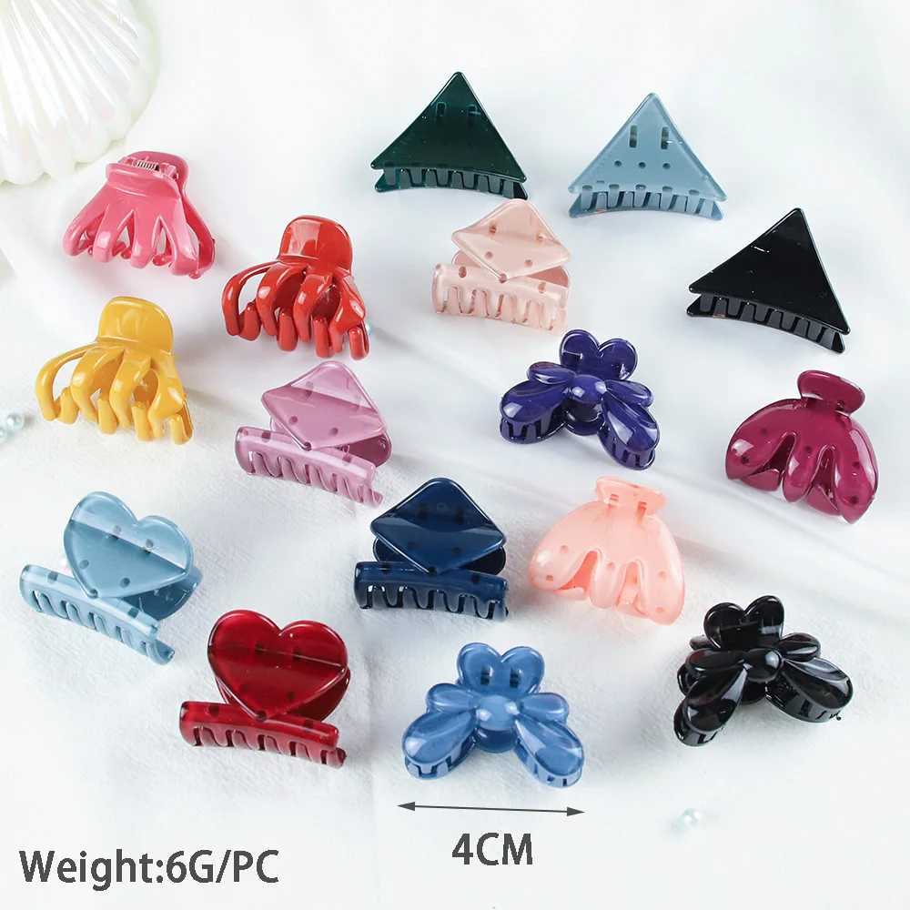 12Color/Card 4CM Acrylic Plastic Small Crab Hair Claw Clip for Women and Girls Cute Candy Mini Solid Barrette Clamp Hair Accessories Set Y250707