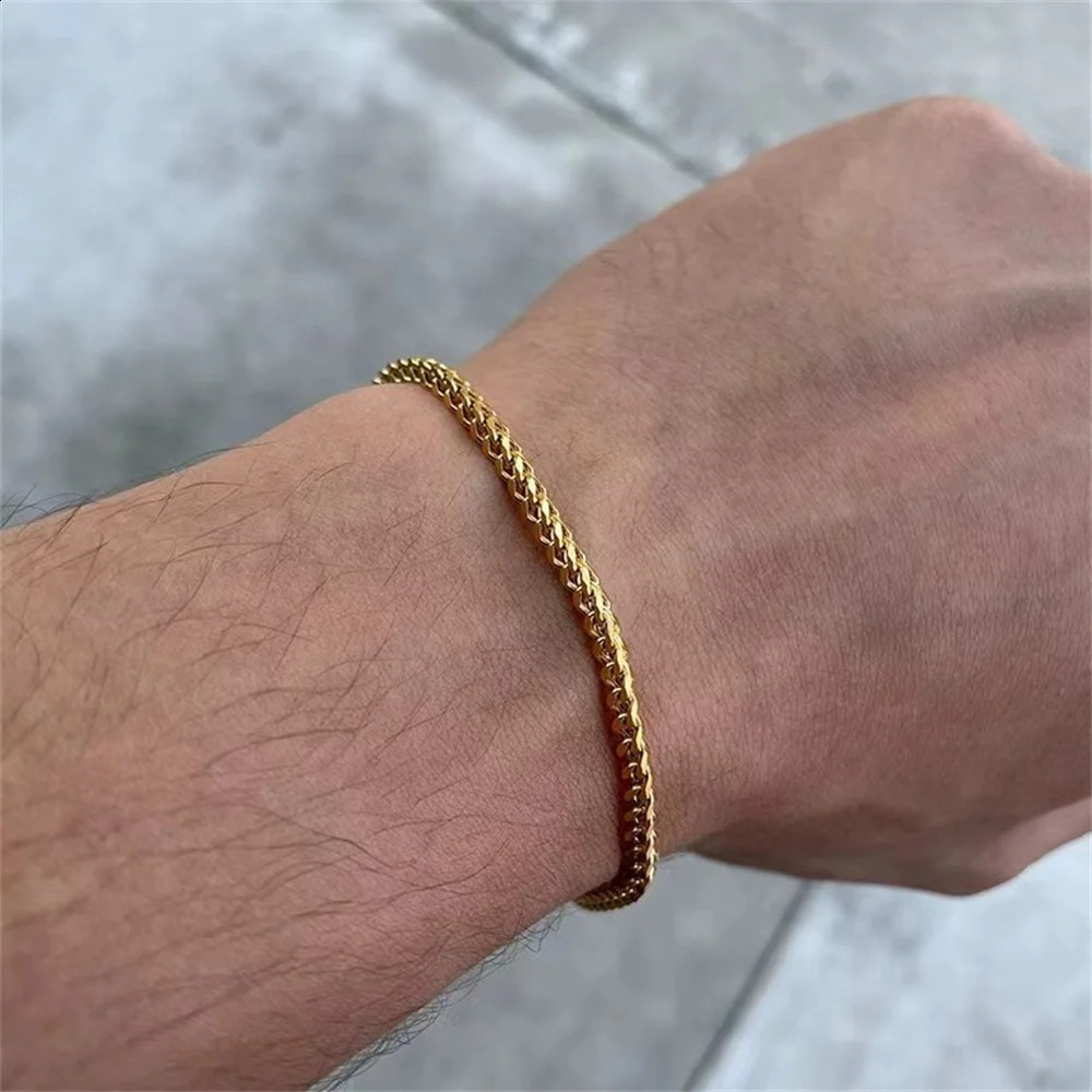 3mm Stainless Steel Geometric Square Cuban Bracelet Simple Men Trendy Jewelry For Women Accessories 250707