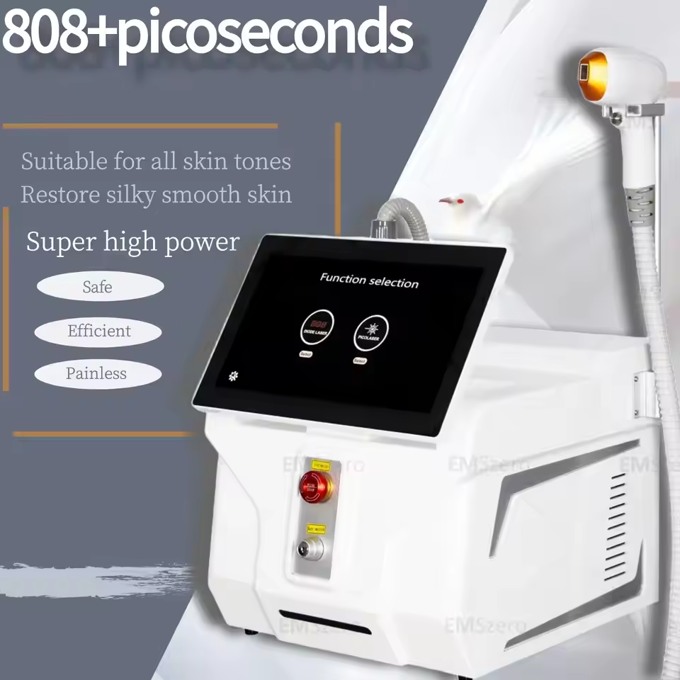 2 In 1 Laser Diode Nd YAG Picosecond Laser 755NM 808NM 1064NM Portable Ice Cooling Hair Tattoo Removal Machine