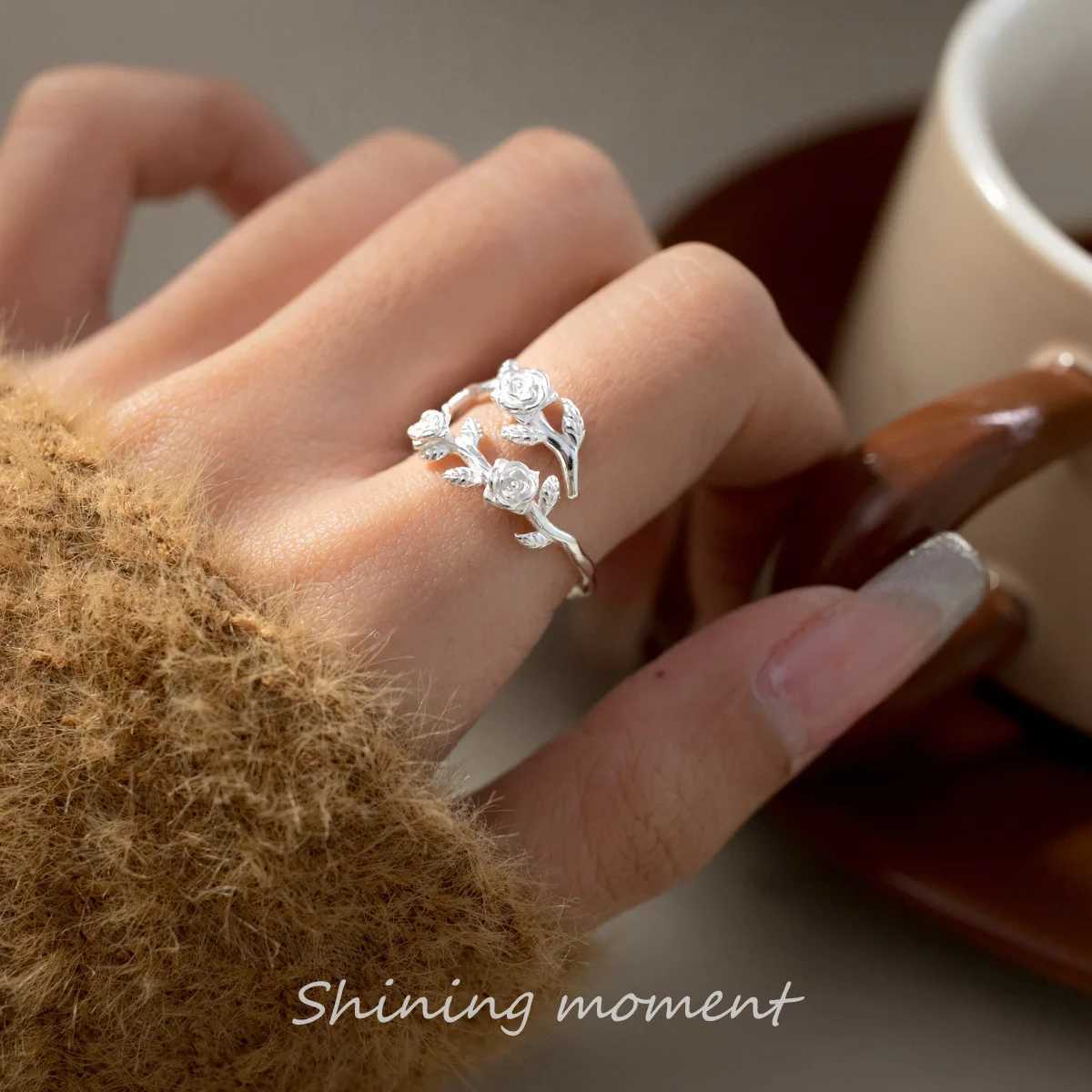 925 Sterling Silver Roses Branch. Adjustable Rings For Women Engagement Wedding Female Luxury Jewelry Accessories Jewellery XJ250707