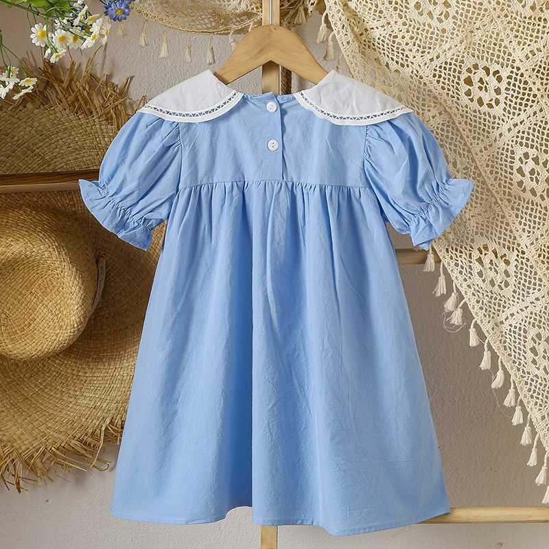 1-6 Years Girls Dress Summer Petal Collar Puff Sleeved Elegant Baby Kids Princess Birthday Dresses Children Clothes Party Dresses R250707