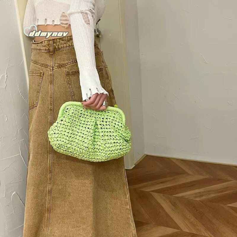 Gusure Summer Designer Shoulder Straw Weaving Clutch Purse Women Dumpling Crossbody Beach Bag Fashon Cloud Pouch ddmynov