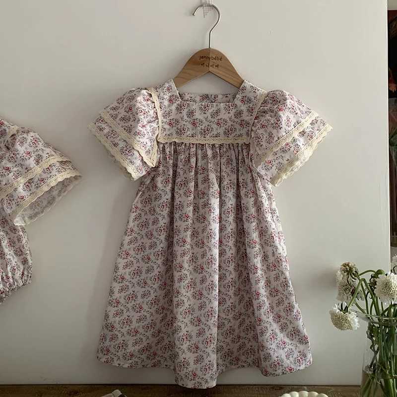 Kids Clothes Fashion Girl Dress Flower Embroidery Retro Lace Dress Cotton Princess Casual Round Neck Summer New Sweet Dress R250707