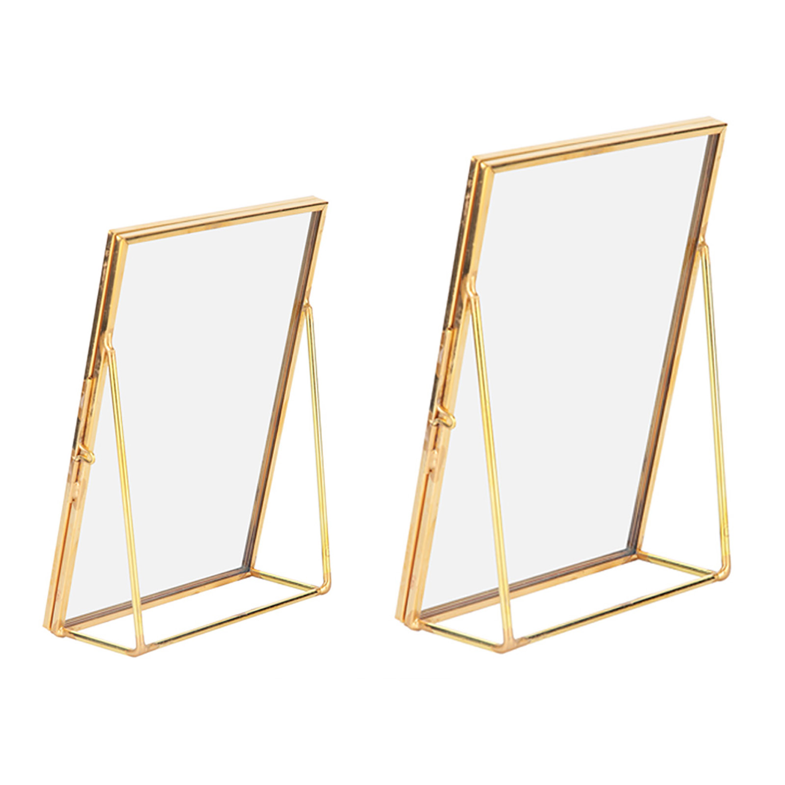 Desktop Vertical Standing Brass Glass Retro Photo Frame Bracket Copper Strip Metal Picture Frames for Home H260306