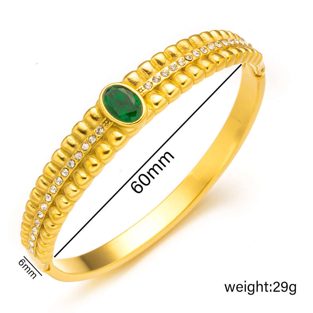 2025 Luxury jewelry designer necklace, vintage women's hollow out inlaid white green zircon stainless steel bracelet, summer gift, party, daily - view 6