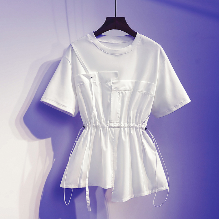2025 Summer new women's T-shirt short sleeved fake two-piece set women's Korean design new waistband design feeling women's top new des
