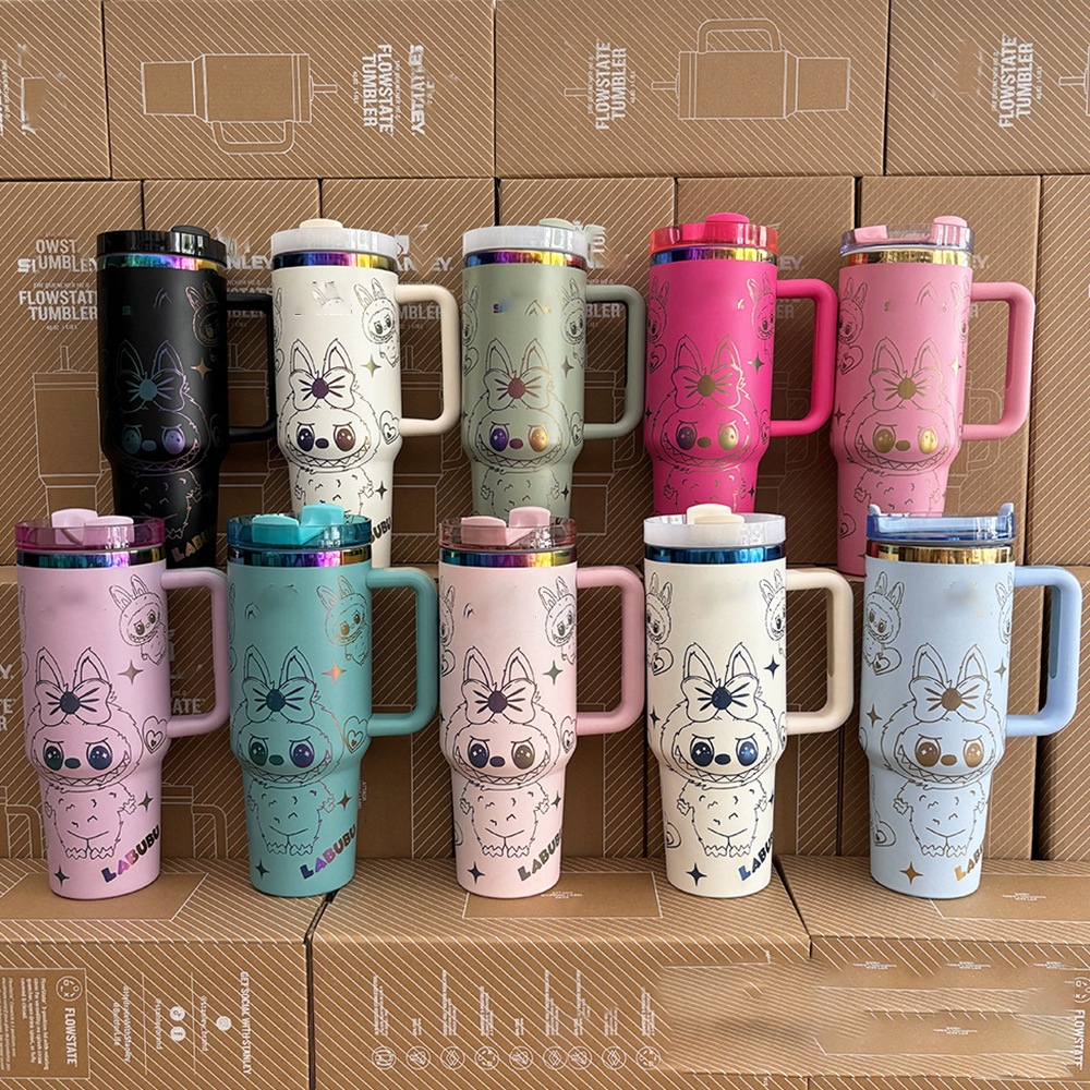 Labubu 40OZ Stitch STRAW CUP Anime Cartoon Stainless Steel Vacuum Insulated Cup Portable Car Water Cup Holiday Gifts