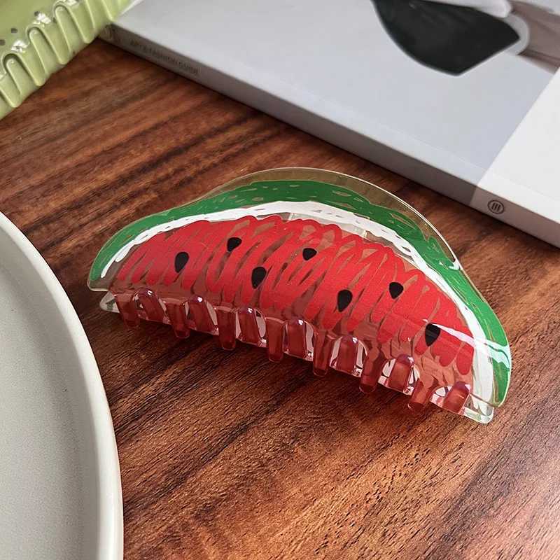 Cute Acrylic Watermelon Kiwi Fruit Lemon Fruits Large Size Hair Clip Claw For Women New Transparent Geometric Hair Accessories Y250707