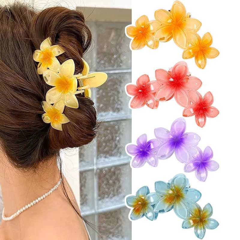 11CM 3 Frangipani Flowers Solid Color Gradient Color Shark Clip Hairpin Headwear Headdress Hair Accessories For Women Girls Y250707