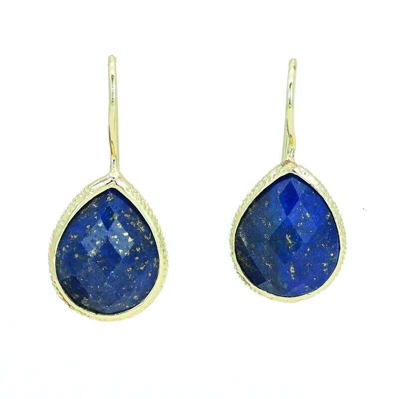 Natural Lapis Lazuli Gold Carved Edge Fashion Simple Earrings Water Drop - Shipped from Factory
