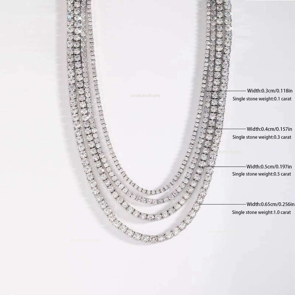 Hip-Hop Sier Glow Stone Tennis Chain White Gold Iced Bracelet Necklace Men and Women Boutique Jewelry Set