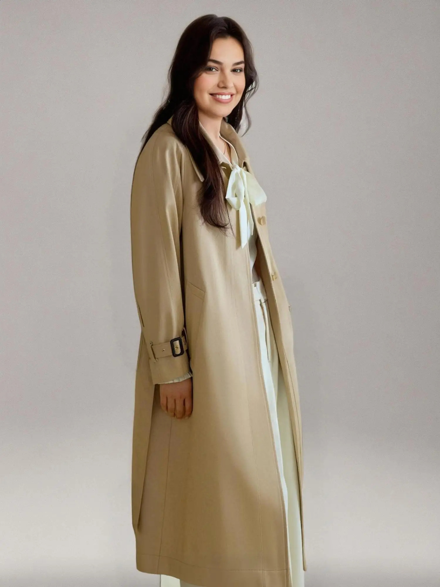 DUSHU Womens A-line Medium Long Trench Jacket Spring Fashionable Chic Style Casual Loose Trench 25DS81286 250703