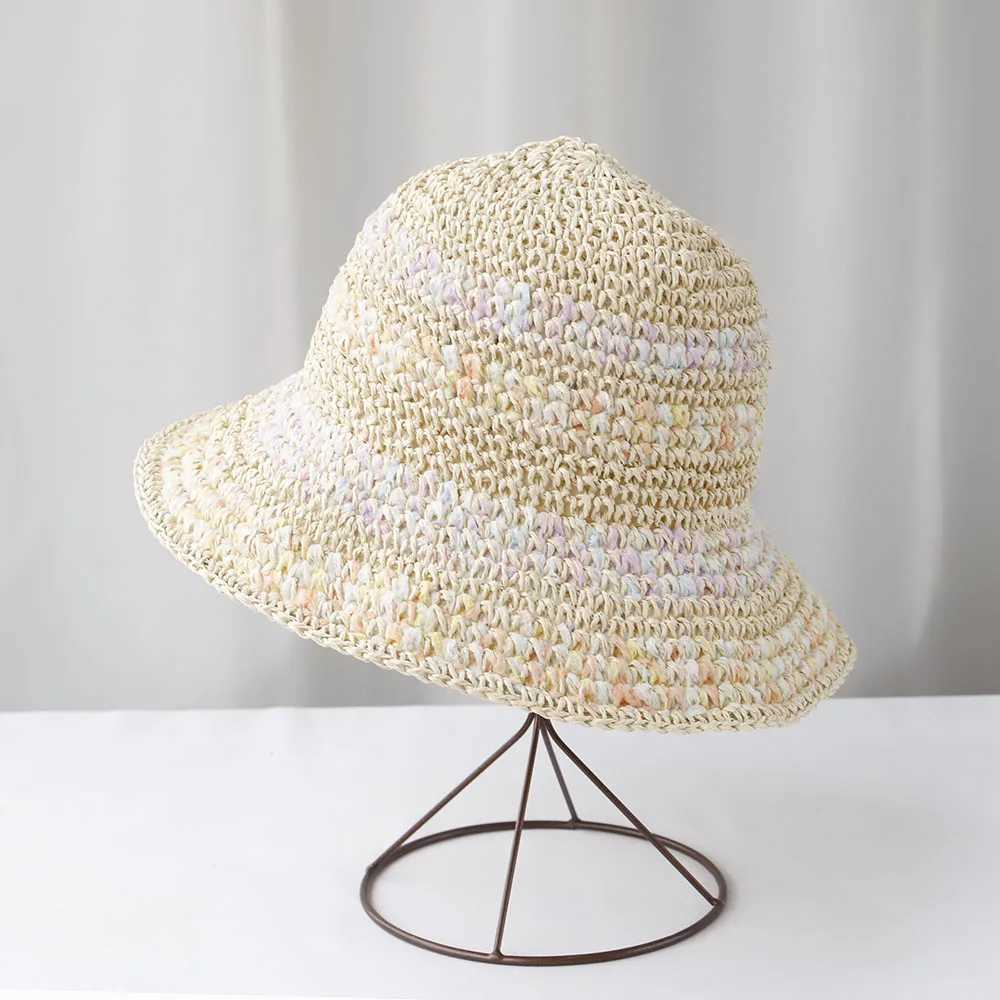 New Women Sun Hat Colorful Str Wide Large Brim Beach Hats Womens Summer Straw Hat Foldable Chapeau Femme Beach UV Protection Cap Y250707
