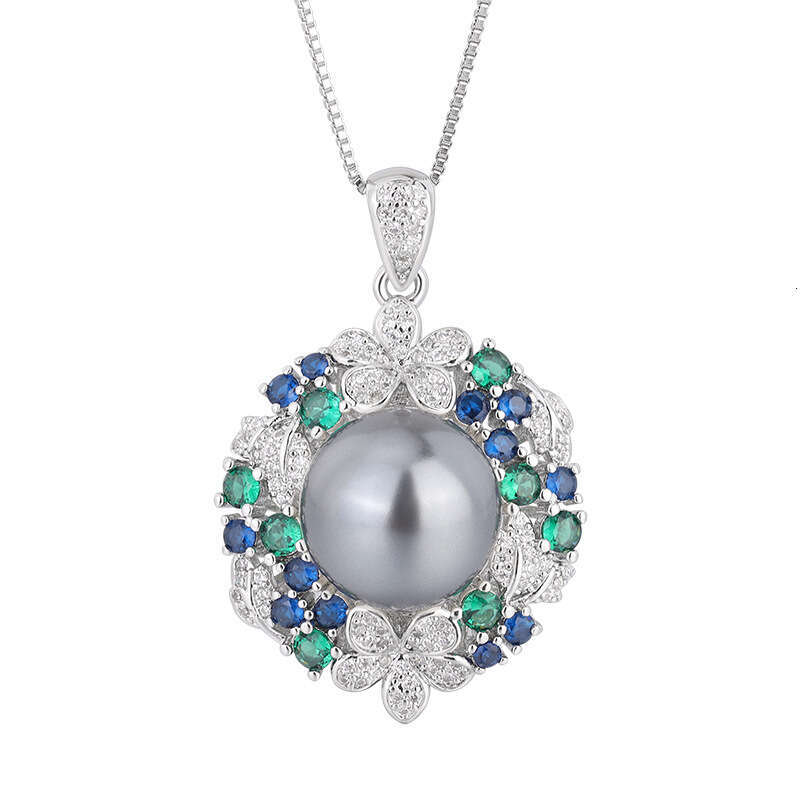 Gray Ring Tahitian Deep Sea Emerald Zircon Flower Necklace Pearl Stud Earring Set Jewelry For Women 8Ba