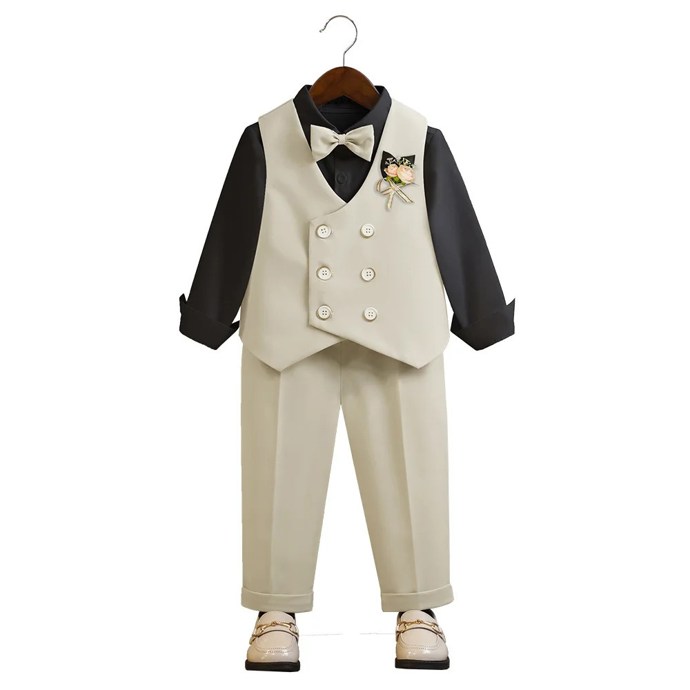 Childrens Formal Suit Set Spring Summer Boys Piano Birthday Wedding Pography Costume Kids Vest Pants Bowtie Flower Clothes 250704