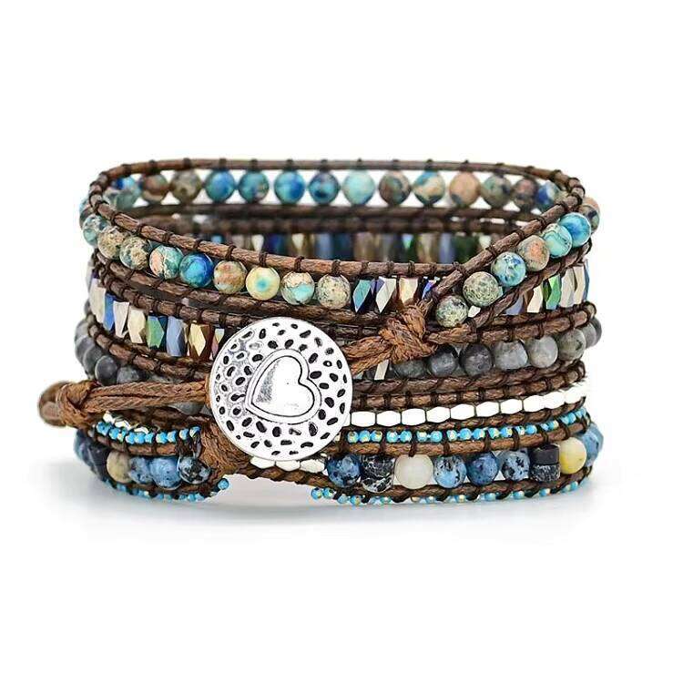 BOHO Band for IWatch 38mm 42mm Multilayer Leather Cuff Natural Stone Bracelet Smart Watch Strap
