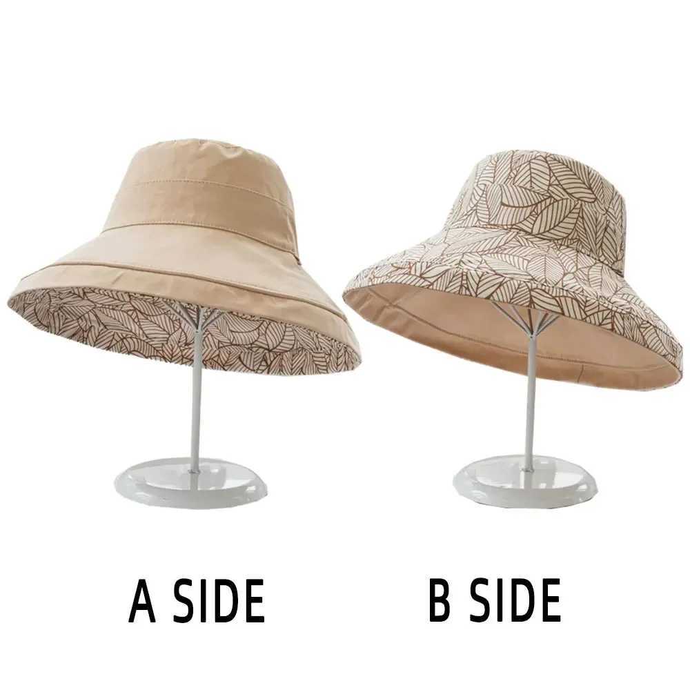 Women Summer Spring Reversible Bucket Hat UV Protection Wide Brim Lightweight Foldable Cotton Sun Hat for Outdoor Beach Travel Y250707