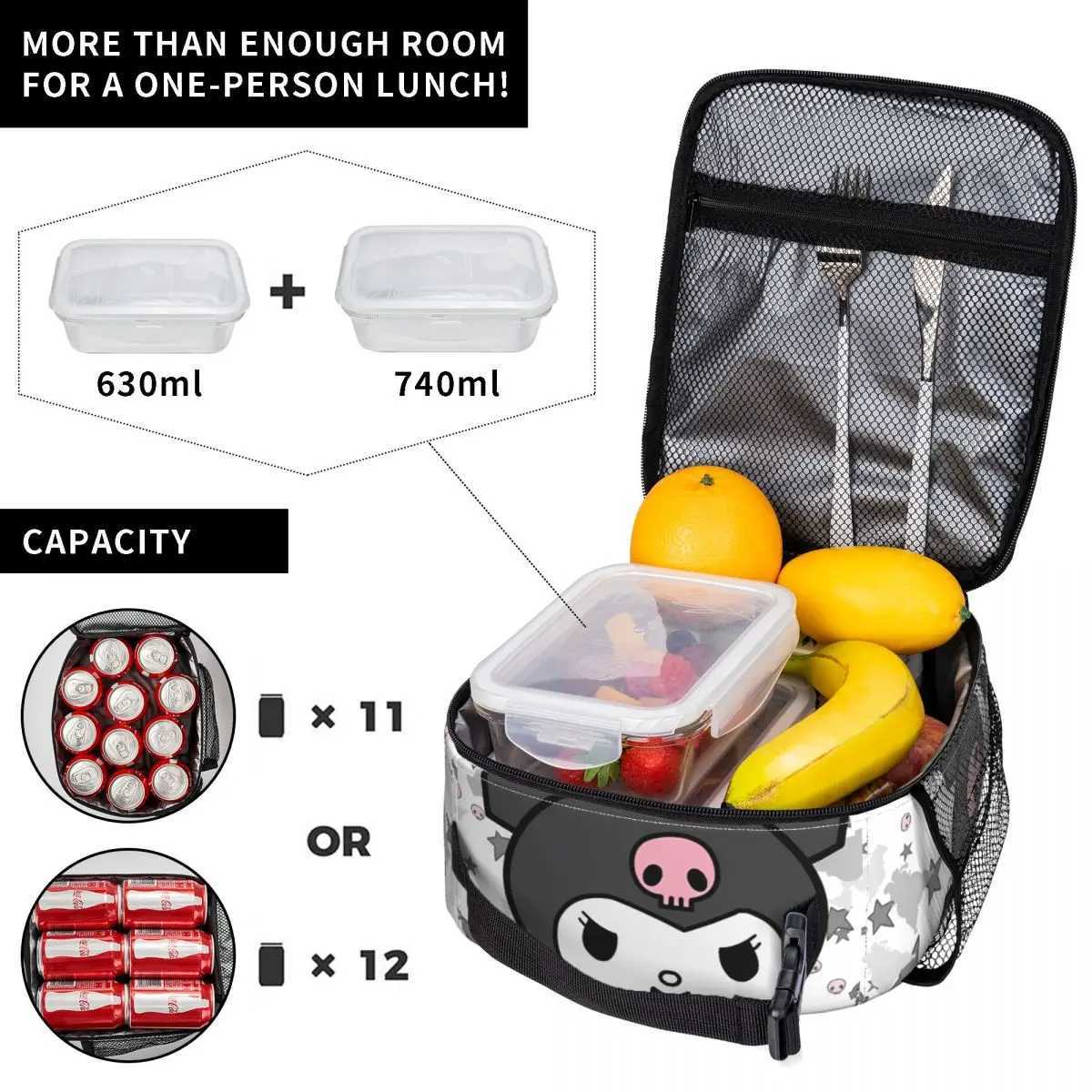Cartoon Kuromi Insulated Lunch Bags Thermal Bag Lunch Container High Capacity Tote Lunch Box Food Handbags Work Picnic