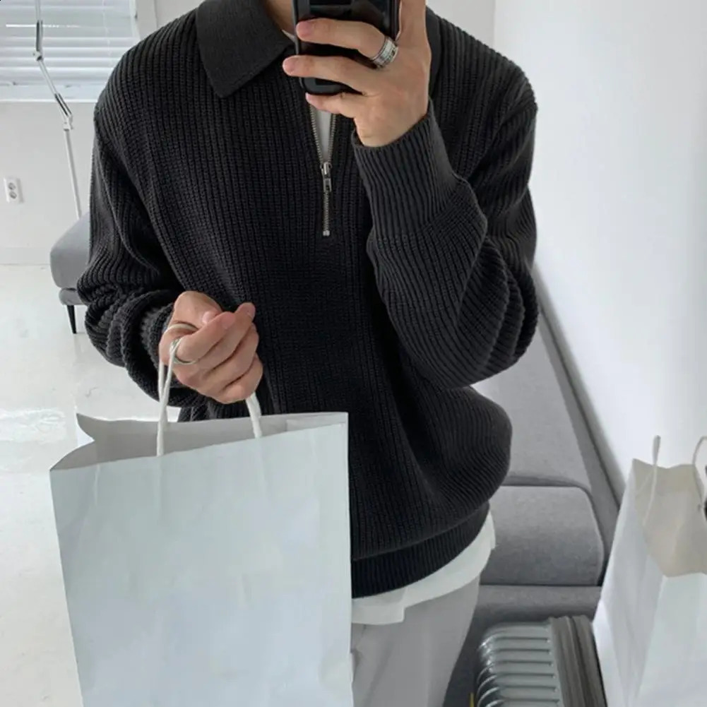 Casual Men Sweater Men Layering Piece Top Mens Half Zipper Sweater with Turn-down Collar Solid Color Knitwear for Fall Winter 250703