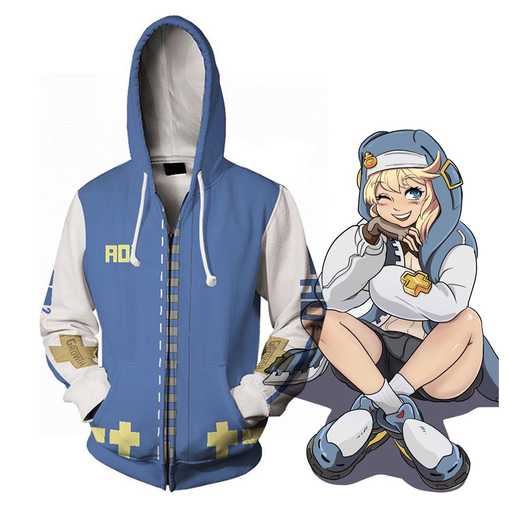 Guilty Gear Bridget Cosplay Hoodie 3D Printed Hooded Sweatshirt Men Women Halloween Casual Streetwear Zip Up Jacket Coat