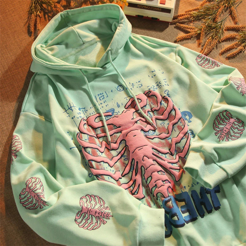 Y2K Pink Skeleton Hoodies Women Autumn Streetwear pullover Goth Sweatshirts Harajuku Grunge Oversized Winter Hoodies Female 250708