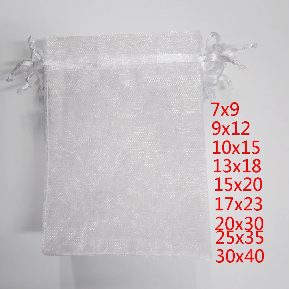 100pcs White Drawstring Organza Bags Pouch Jewelry Packaging Bags Birthday Party Christmas Gift Bags Wedding Gift Bag Pouches 250702