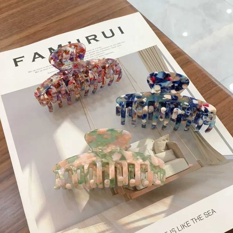 2023 New INS Korean Accetate Print Acrylic Hairpins Hair Clip Crab Hair Claws Clamp For Women Hair Accessories Headdress Y250707