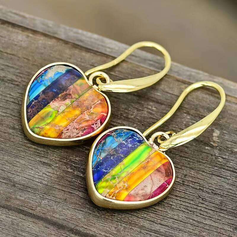 Creative Design Multi-color Love Natural Imperial Heart Stone Personality fashion Earrings