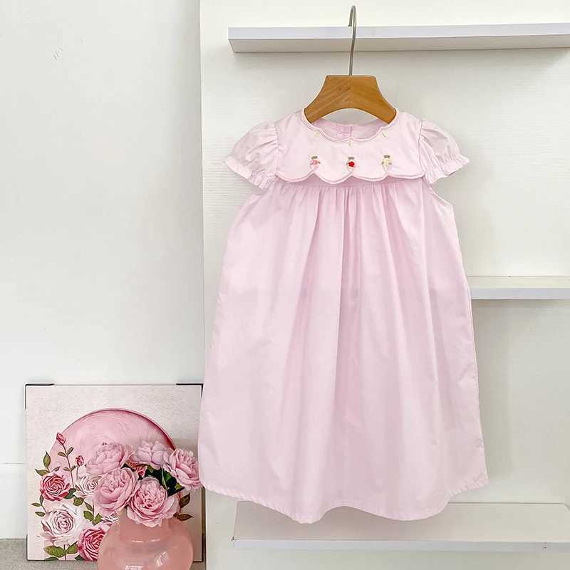 1-6 Years Summer Childrens Clothing Summer Baby Girl Dress Flower Collar Rose Embroidery Ruffled Edge Dress Sweet And Cute Casual R250707