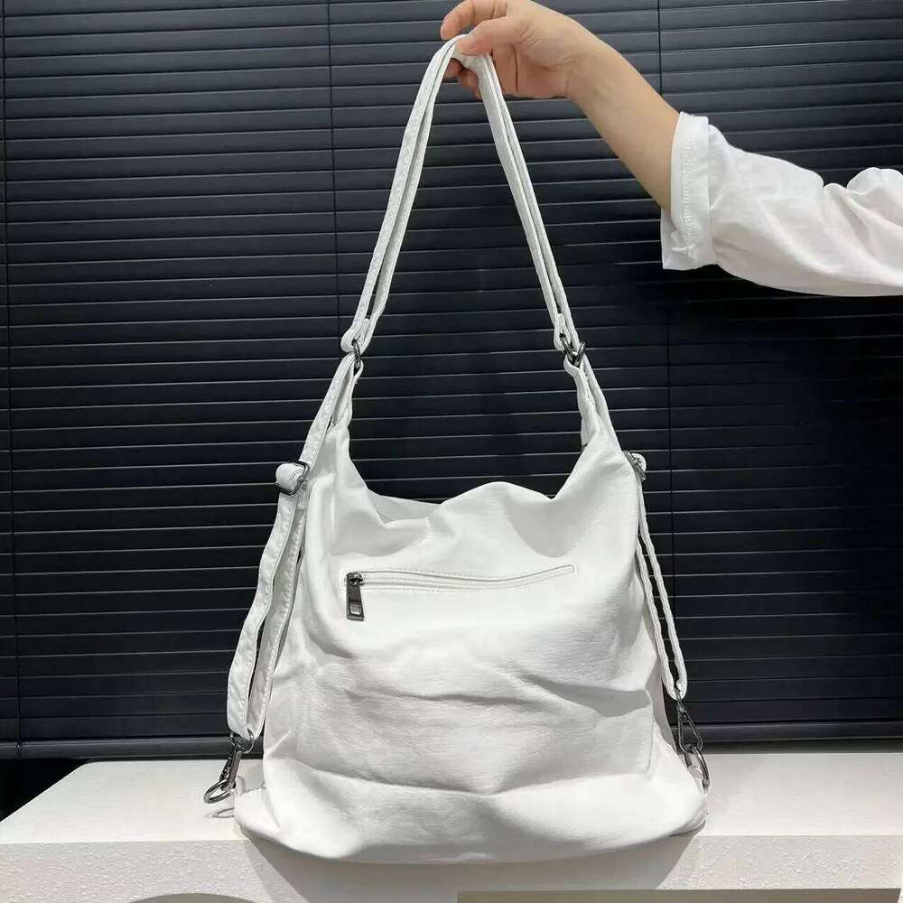 Women's Fashion Multi-Pocket Motorcycle Shoulder Bag Large Capacity Retro Washed Crossbody Backpack