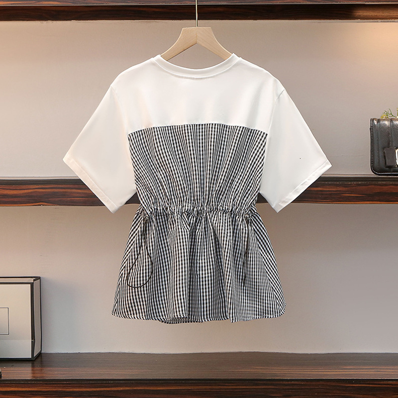 2025 Summer new women's T-shirt short sleeved fake two-piece set women's Korean design new waistband design feeling women's top new des