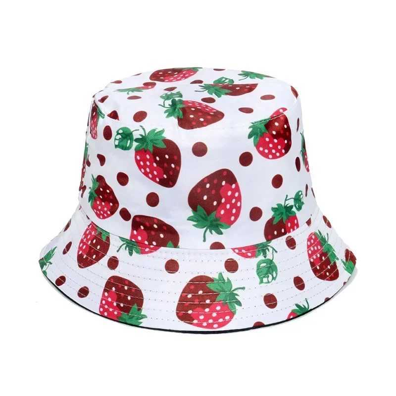 2022 New Fruit Print Bucket Hat Spring and Summer Outdoor Sun Hats Cute Strawberry Watermelon Cherry Fisherman Cap Men Bonnet Y250707