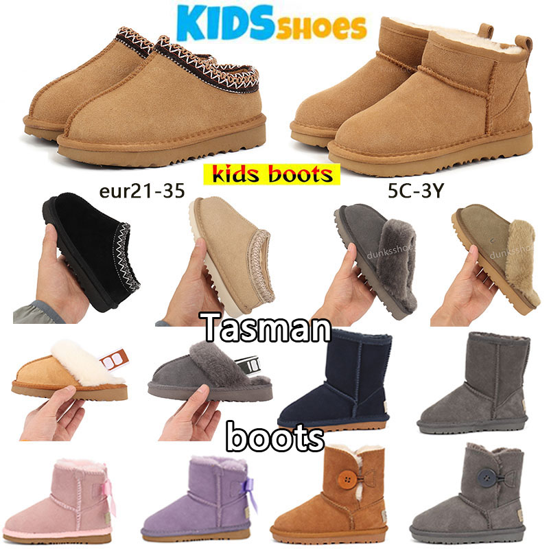 Kids boots boy and Girls Kids Shoes Snow Boots Tasman Tazz Slippers boots Children Teenagers big baby Solid brown black Winter outdoors Cotton Fabric eur 21-35