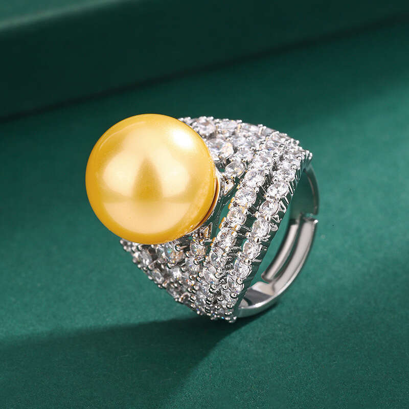Huayoumei Hollow Zircon Internet Celebrity Tahitian Deep Sea Pearl Inlaid With Diamonds Empty Setting Ring 875