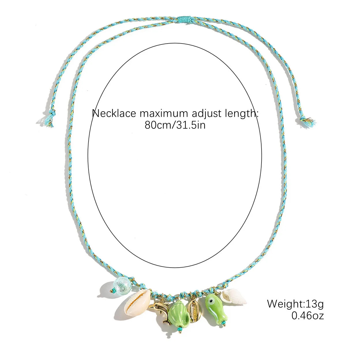 2025 Fashion Colorful Rope Woven Shell Starfish Ceramic Small Fish Pendant Necklace Womens Summer Bohemian Jewelry 250704